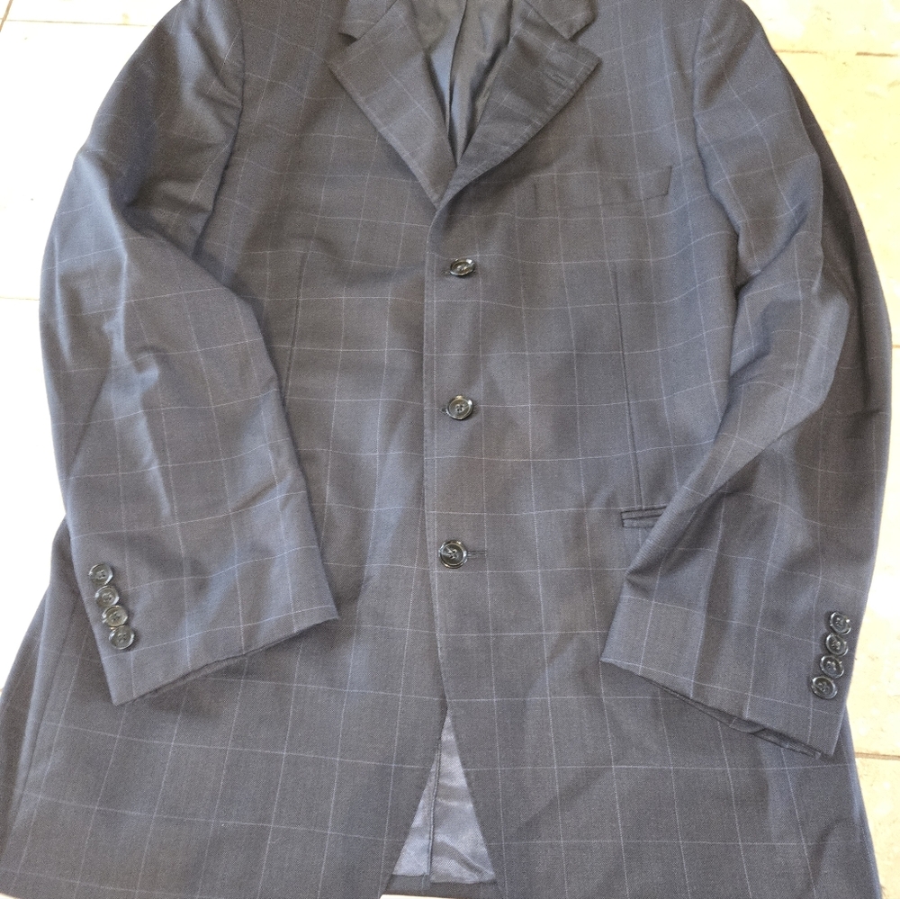 Samuelsohn Men's Navy Check/Plaid Blazer Super 120's 42R